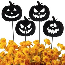 4 Pcs Halloween Decorative Garden Stakes Jack O Pumpkin Garden Stakes for Flo...