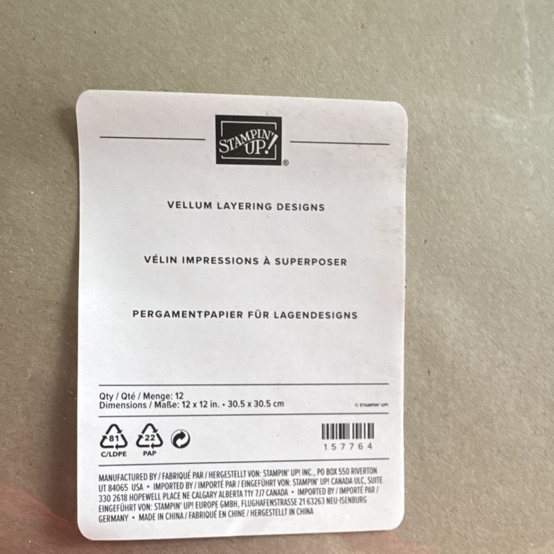 Stampin' Up! Vellum Layering Designs 12" x 12" Gray Text Matte 120gsm