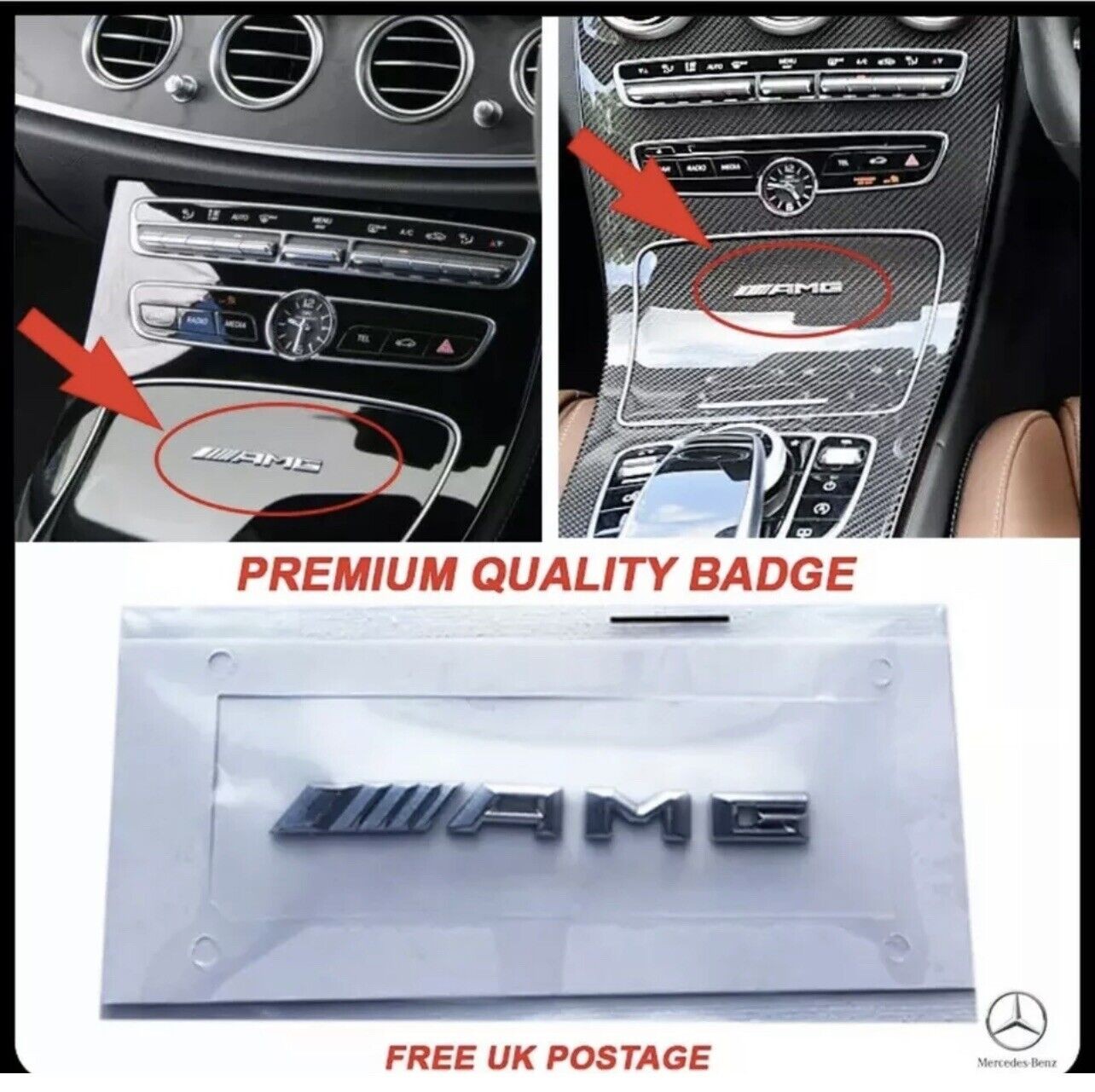 New Small Mercedes AMG Badge Cockpit Centre Console Dashboard Interior C E A S