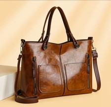 Womens Large Tote Bag Brown Multi Compartment Zip Work Travel Handbag UK Tote !!