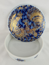 Vintage Porzellan Deckeldose -Kobaltblau mit Gold-Paradiesvögel -Heinrich (V&B)