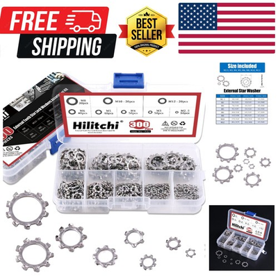 #ad #ad 300 Pcs 8 Size 304 Stainless Steel External Tooth Star Lock Washers Assortm... $18.89