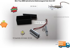 Mini Zylinder Elektromagnet DC 5-6V, 8mm, 5mm Hub & mini LED