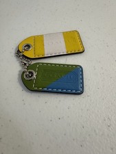 Coach Leather Hang Tags, Blue/Green/Yellow/White Diagonal