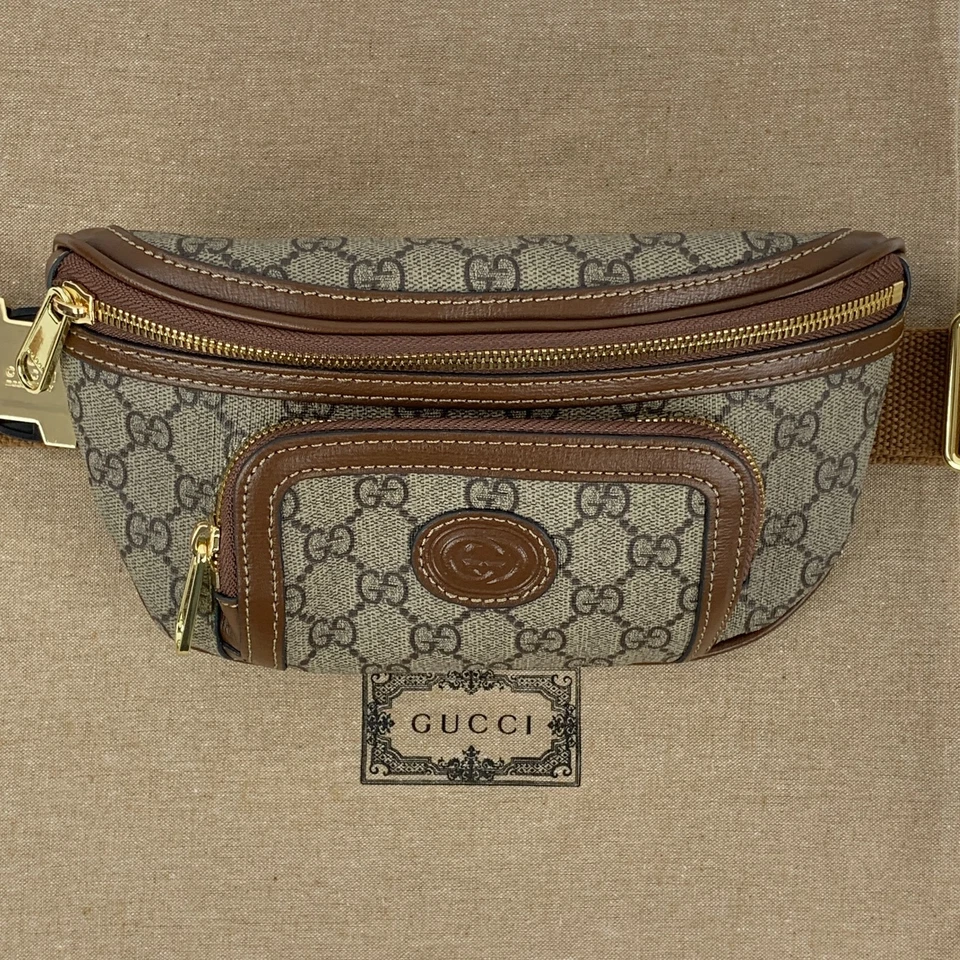 Bolsa tiracolo Gucci GG monograma intertravamento G couro lona bege 682933 - Imagem 4 de 4