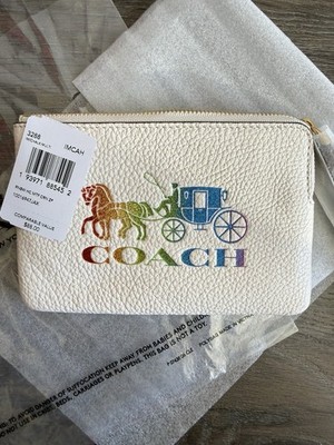 NWT Coach Chalk Pebble Leather Glitter Rainbow Horse Carriage Logo
