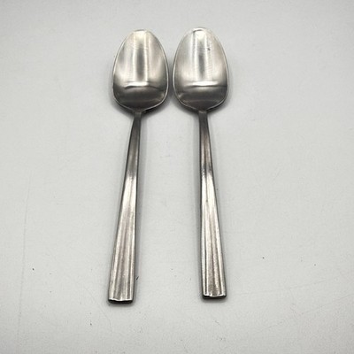 Oneida Stainless Reverso Soup Spoon Glossy Raised Edge Flat Tip 2Pc Set 90-212
