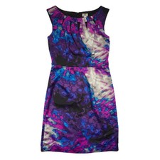 Artistic Abstract Size 4 Watercolor Print Sheath Dress Cocktail Career Statement
