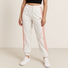 Adidas Originals Women s Track Pants White with Coral Pink Stripes Size M