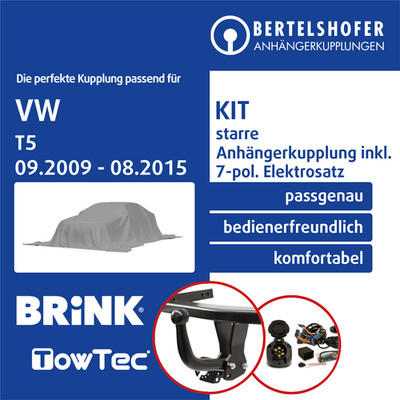 Für VW T5 Kasten/Bus 09.2009-08.2015 AHK starr +7pol spezifisch E-Satz TOP + EBA