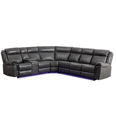 Pemberly Row Power Reclining Sectional Sofa PU Leather L-Shaped Sofa -Grey