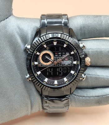 #Rare Naviforce Stainless Steel Refurbished Ana Digi Black Men's Wrist Watch
