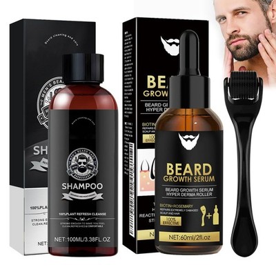 Bartwuchs Kit, Bartwuchs Serum, Bartshampoo, mit Bartroller, Bartwuchs Öl, Fö...
