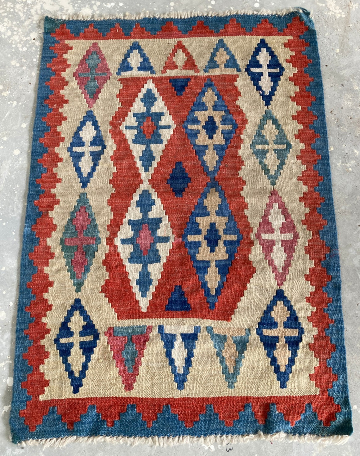 Vintage Traditional Handmade Turkish Geometric Wool Kilim Floor Rug 115x80 cm