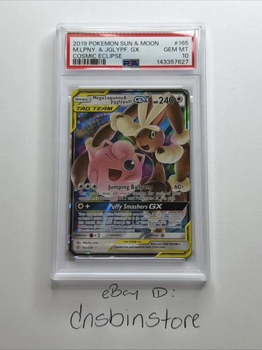 2019 POKEMON SUN & MOON COSMIC ECLIPSE #165 MEGA LOPUNNY & JIGGLYPUFF GX PSA 10