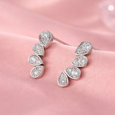 925 Sterling Silver 4 Teardrop Waterdrop CZ Gem Stud Earrings Women Girls Gift