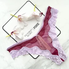 Victoria's Secret Tease Mesh Lace-Trim High-Leg Thong Panty Campari Red Size S/M