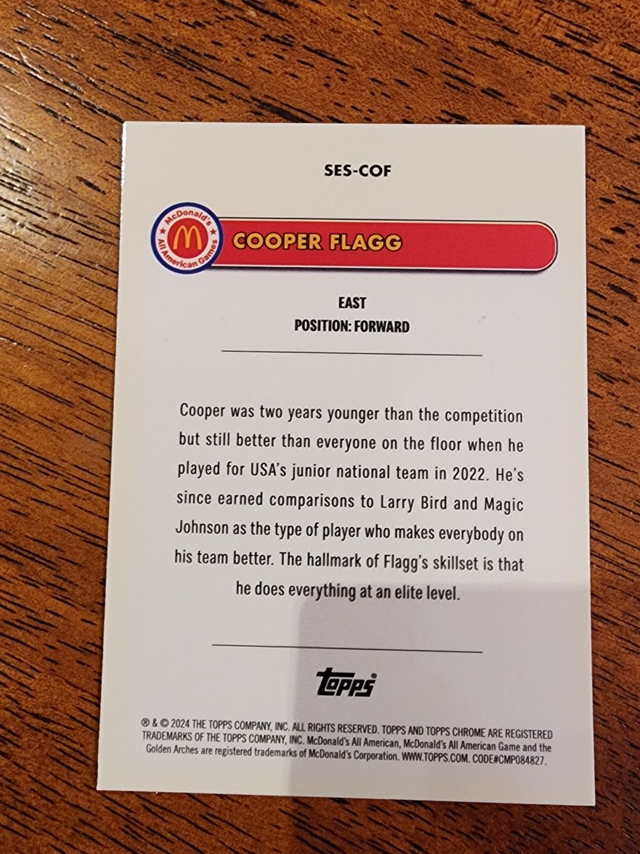 Cooper Flagg Major Stars RayWave Refractor 2024 Topps McDonald