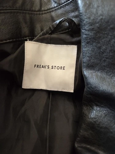 FREAK'S STORE Mens Black Faux Leather Bomber Jacket Full Zip Pockets Size L image 3