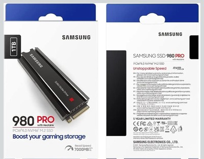 Samsung 980 Pro Heatsink with 1TB Internal SSD PCIe Gen 4 NVMe for PS5 M.2 SSD