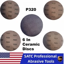 SATC 6" 50PCS P320 Ceramic Sanding Discs - Hook & Loop - Anti-Clog Mesh for Wood