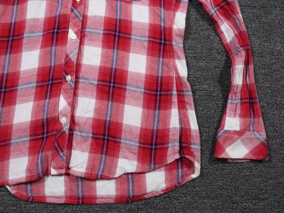 Camisa GAP Feminina XS Vermelha Branca Xadrez Botão Manga Longa Bolso Casual - Imagem 4 de 4