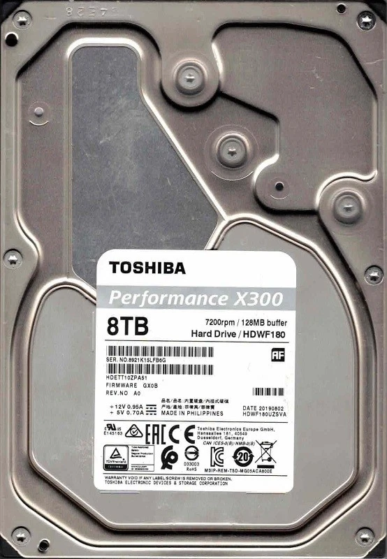 X300 HDWF180 HDWF180UZSVA P/N: HDETT10ZPA51 F/W: GX0B Toshiba 8TB
