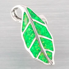 Nature Leaf Kiwi Green Fire Opal Silver Jewelry Necklace Pendant