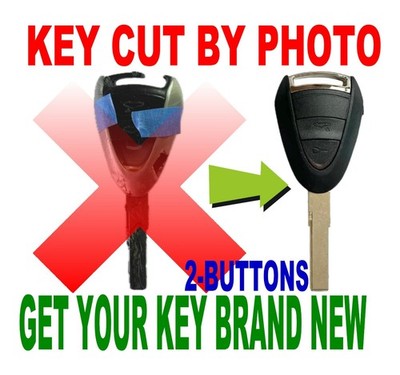 KEY CUT BY PHOTO 2-BUTTON KEY CASE FOR PORSCHE 997 987 CAYMAN BOXSTER REMOTE FOB