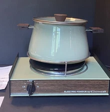 Mid Century Cornwell Electric Fondue Set Green Excellent Condition Vintage