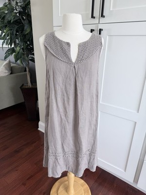 VIA SIGNORIA Pure Linen Shift Dress Sleeveless Taupe Women s Medium Made Italy