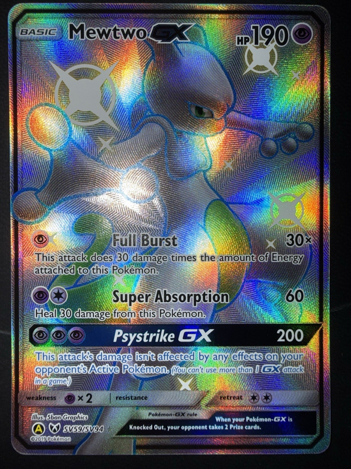 Pokémon TCG Mewtwo GX SV59/SV94 SM Hidden Fates Shiny Vault Shiny Holo Rare MINT