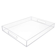 Clear Acrylic Serving Tray 14x18 with Cutout Handles, Spill-Proof, Stackabl...
