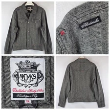 Vintage Akademiks Jacket Mens XL Grey Herringbone Hip Hop Rap Streetwear 90s Y2K