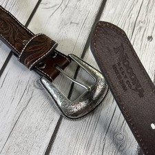 Nocona Sz 42 Western Leather Silver Tone 6 Concho Engraved Buckle Cowboy Belt.