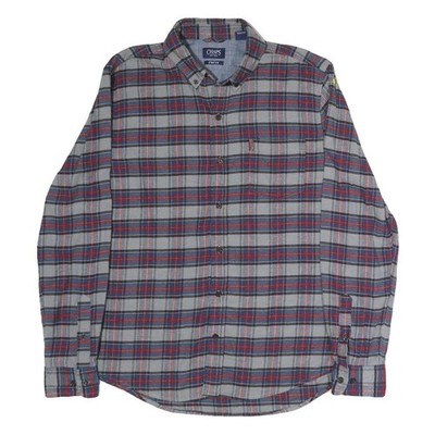 CHAPS Herren Grau Und Rot Kariertes Baumwollhemd L Button-Down Freizeit Langarm