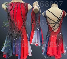 Professional ice figure skating competition dress custom red dyeing handmade