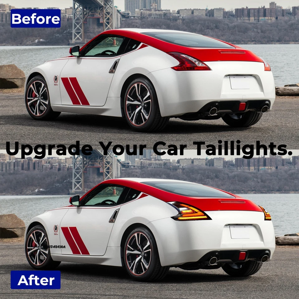 Pair Clear/Smoke Lens Tail lights For Nissan 370Z Z34 2013-2021 LED Rear Lights - Image 3 of 4