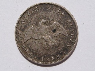 Chile 1855 silver Medio or 1/2 Decimo VF toned