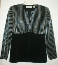 NITELINE DELLA ROUFOGALI 100 SILK, BEADED JACKET- BLACK WHITE EUC SZ 8