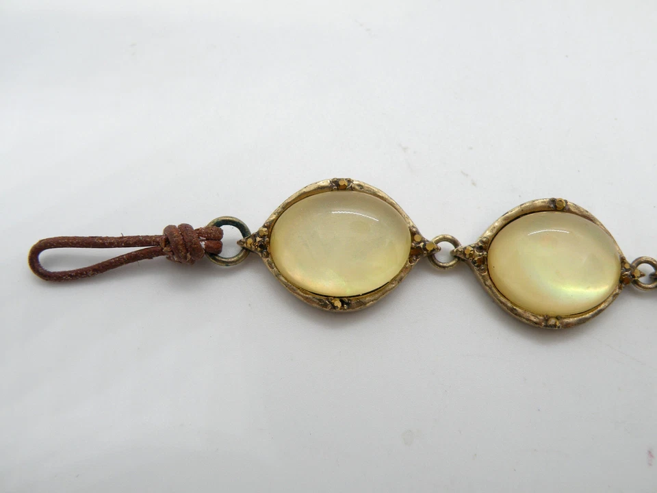 Lucky Brand Signed Yellow Moonglow Stone Lucite Gold Tone Women Jewelry Bracelet - Image 4 of 4