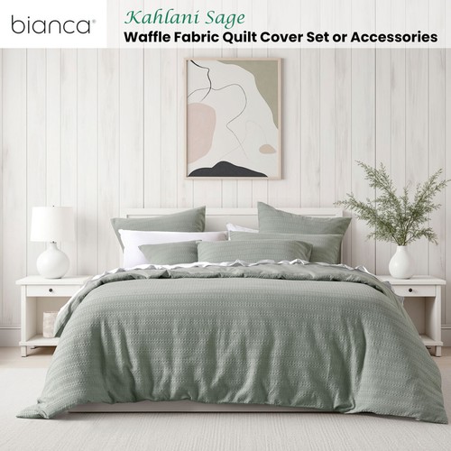 Bianca Kahlani Sage Waffle Quilt Cover Set or Accessories - Picture 2 of 8