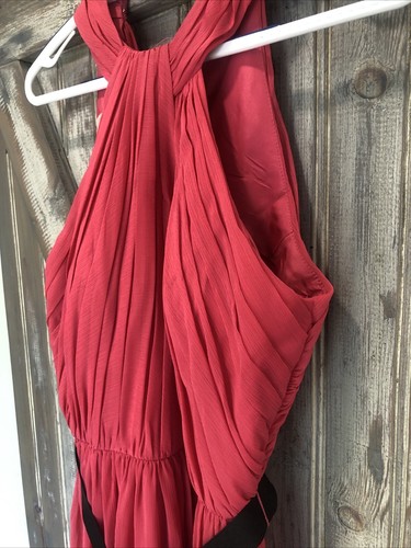 Peony Couture Chiffon Fuscia Pink Halter Belted Formal Knee Dress Size 36 US 5/6 - Picture 6 of 18