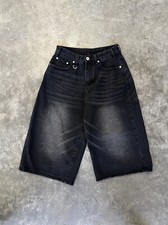 Vintage Baggy Y2k Urban Wideleg Distressed Wash Faded Black Denim Jean Shorts