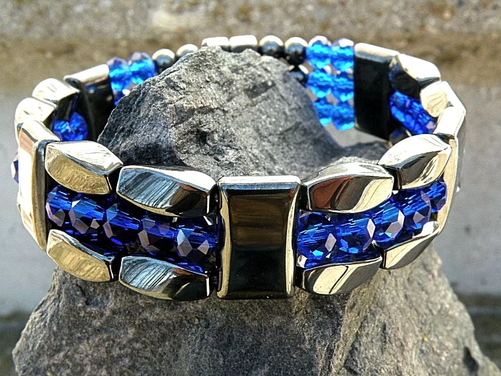 Blue Goldstone With Hematite Bracelet, Healing Blue Godlstone With Hematite,  Healing Crystal Bracelet, Healing Stone