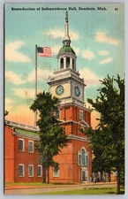 Postcard: Repro'd Indep Hall, Edison Museum, MI, Chaffee, Tichnor, 1942 Unposted