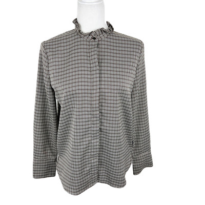 Maison de Roem Button Up Blouse Women Medium Houndstooth Long Sleeve Ruffled