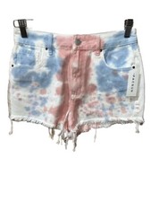 PACSUN High Rise Festival Jean Shorts Cotton Candy Size 27 NWT White Blue Pink