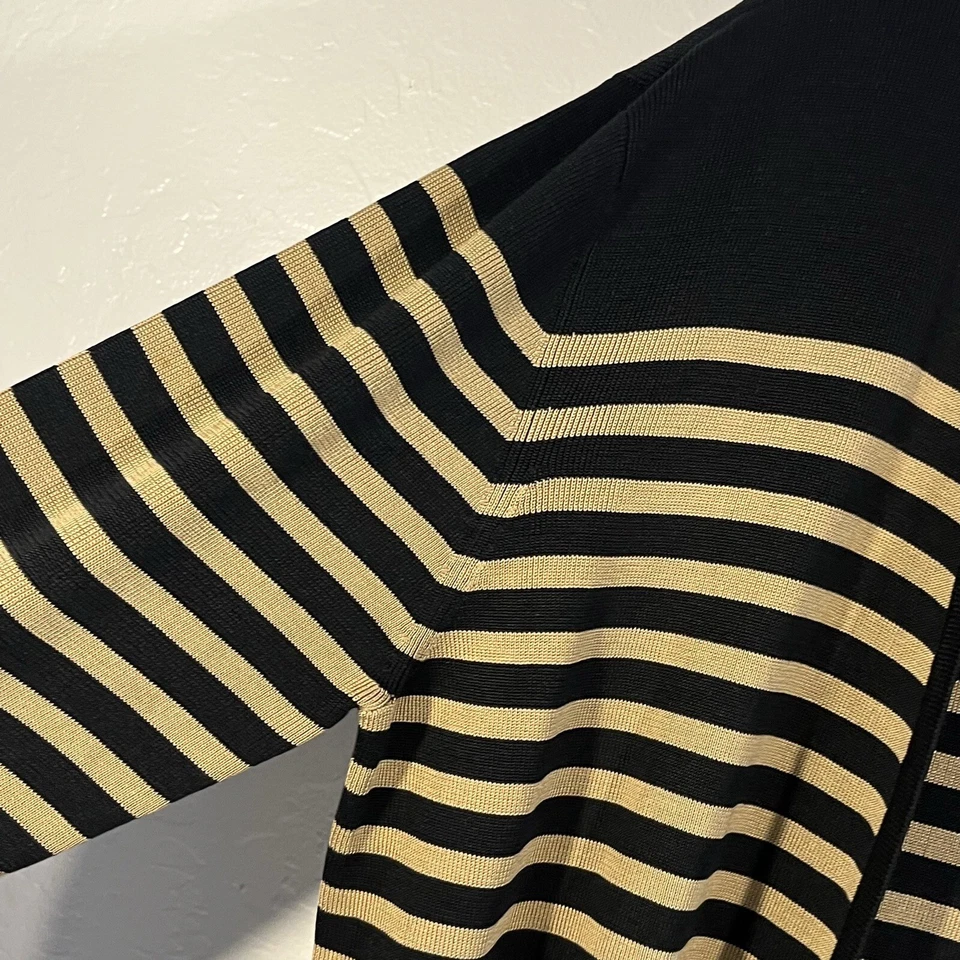 Cárdigan Jones New York 100 % seda talla grande a rayas negro beige frente abierto Foto 3 de 4