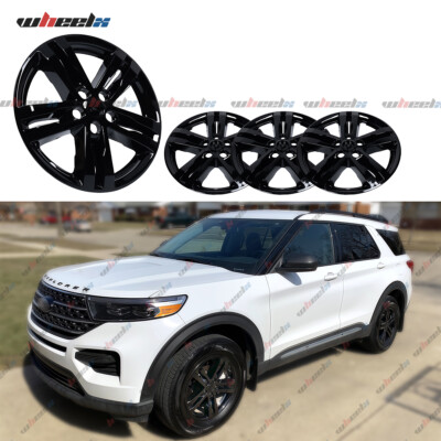 4 For Ford Explorer XLT 2020-2024 Black 18'' Wheel Skins Full Rim Covers Hub Caps